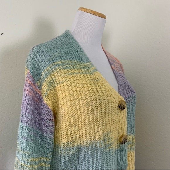 Full Tilt Marled Color Block Cardigan Sweater Sz XS Pastel Lightweight Acrylic - Picture 7 of 16